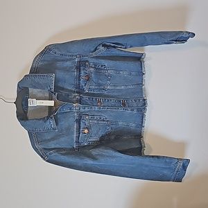 NWT PINK Cropped Denim Jacket with Frayed Hem